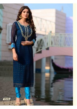 Bright Blue Designer Georgette Kurti 